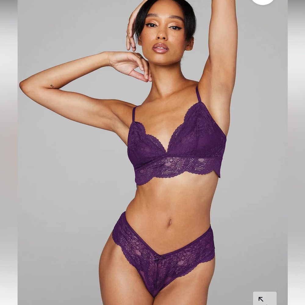 Savage X Fenty Purple Galaxy Haute Lace Triangle Bralette Thong & Brazilian Set